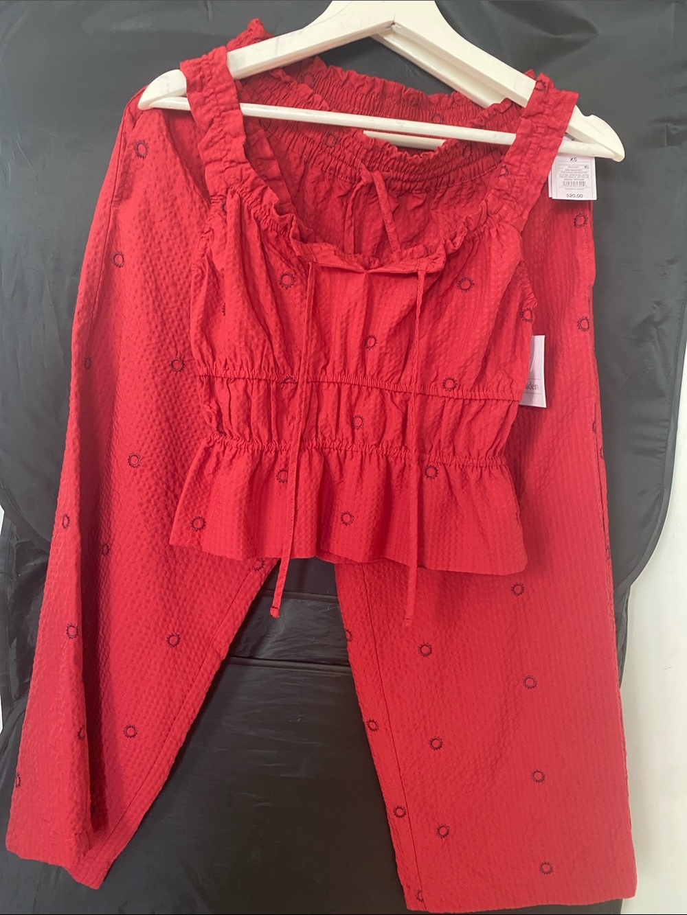 Ardene Red Wide-Leg two pieces sleepwear Set with Smocked Top - Picture 2 of 3